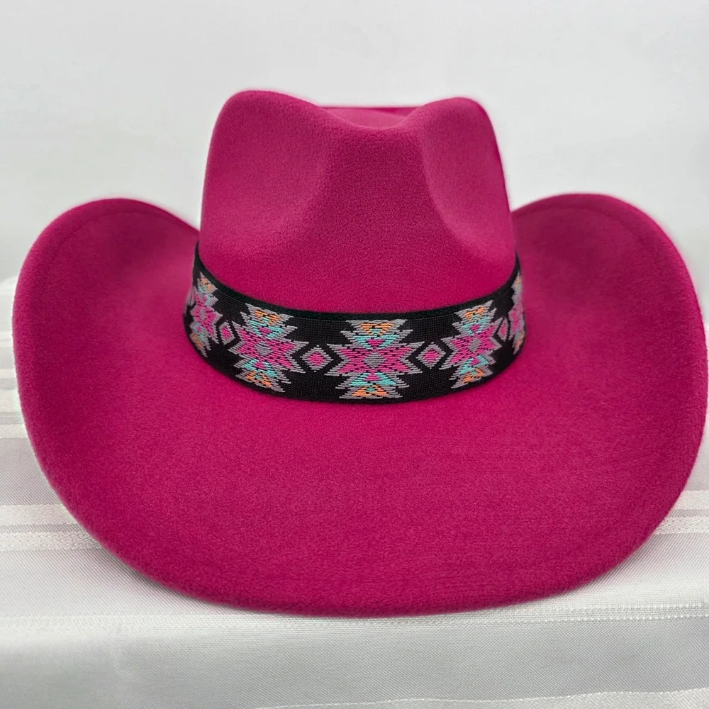CC BEANIE Aztec Band Vegan Felt Western Cowboy Hat Pink Women NWT - Picture 5 of 8